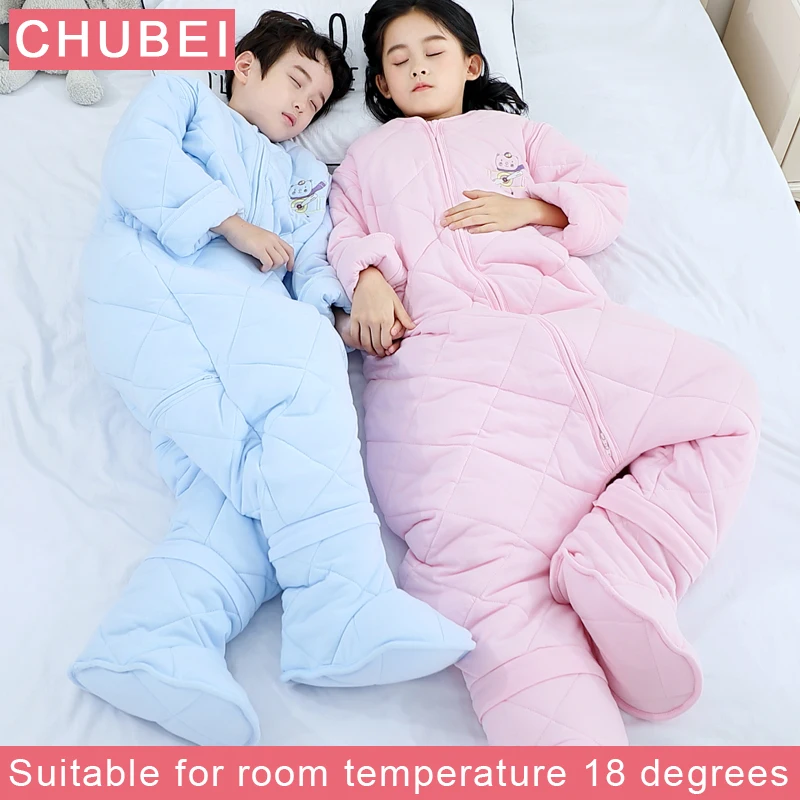 

Children's Jmpsuit Pajamas Winter Warm 100% Cotton Sleeping Bag Sleep bag For Kid Jumpsuit Sleeping Bag Temperature 16℃