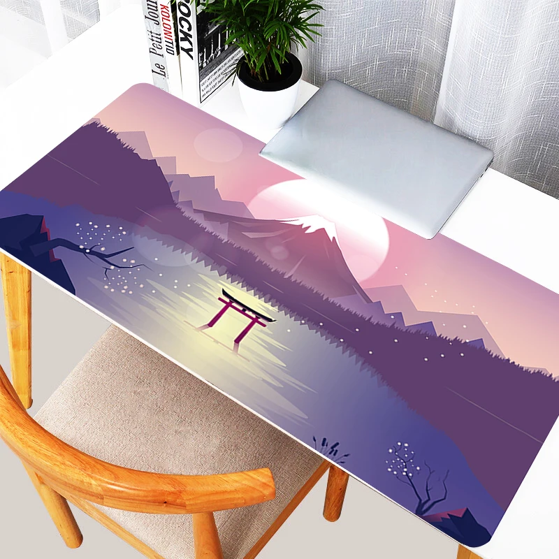 Mouse Pad PC Pink Sakura Gamer Keyboard Rug Laptop Moon Mount Fuji Torii Desk Mat Anime Landscape Gaming Accessories XL Mousepad