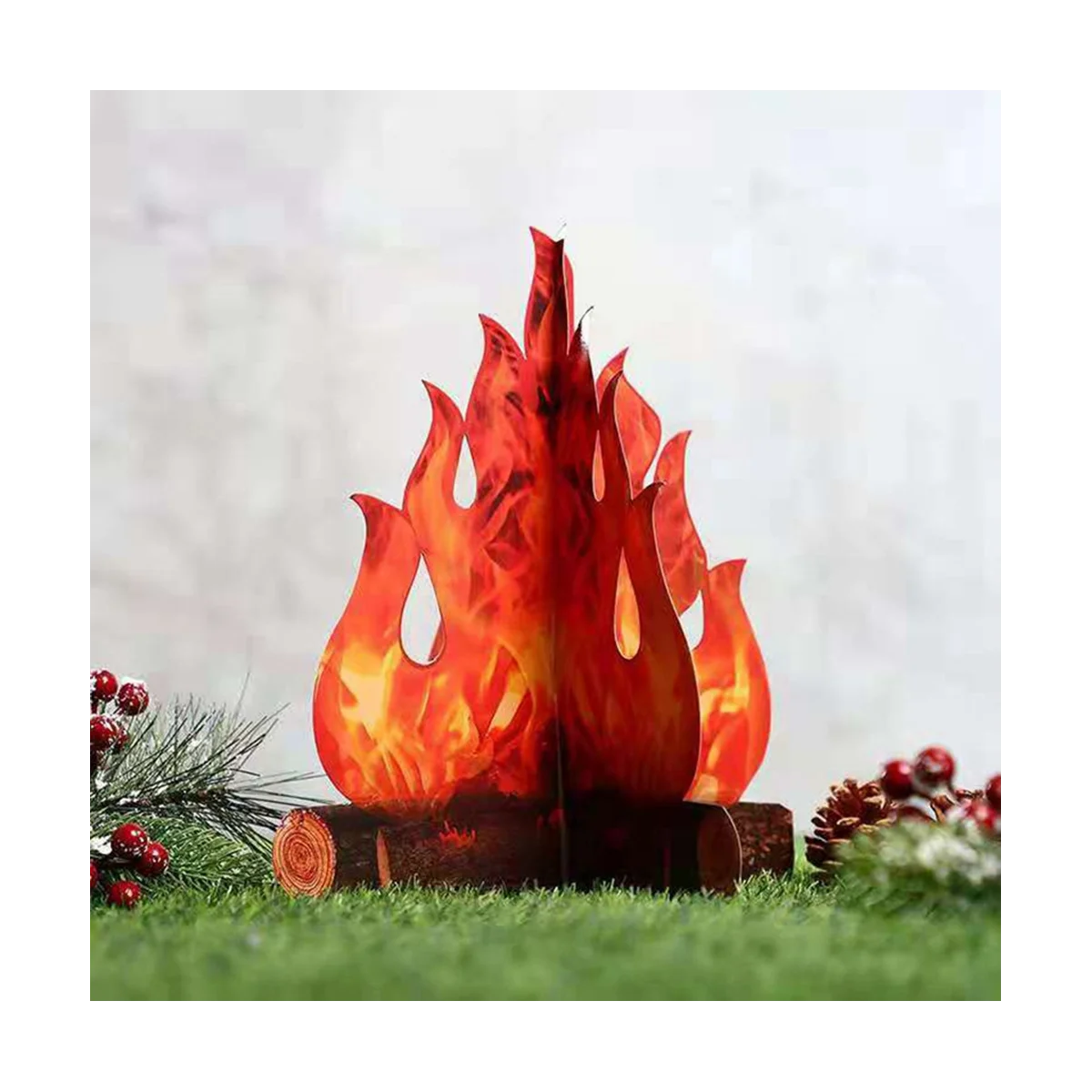 4 Pack Artificial Flames 3D Cardboard Camping Fire Decoration Holiday Party Christmas