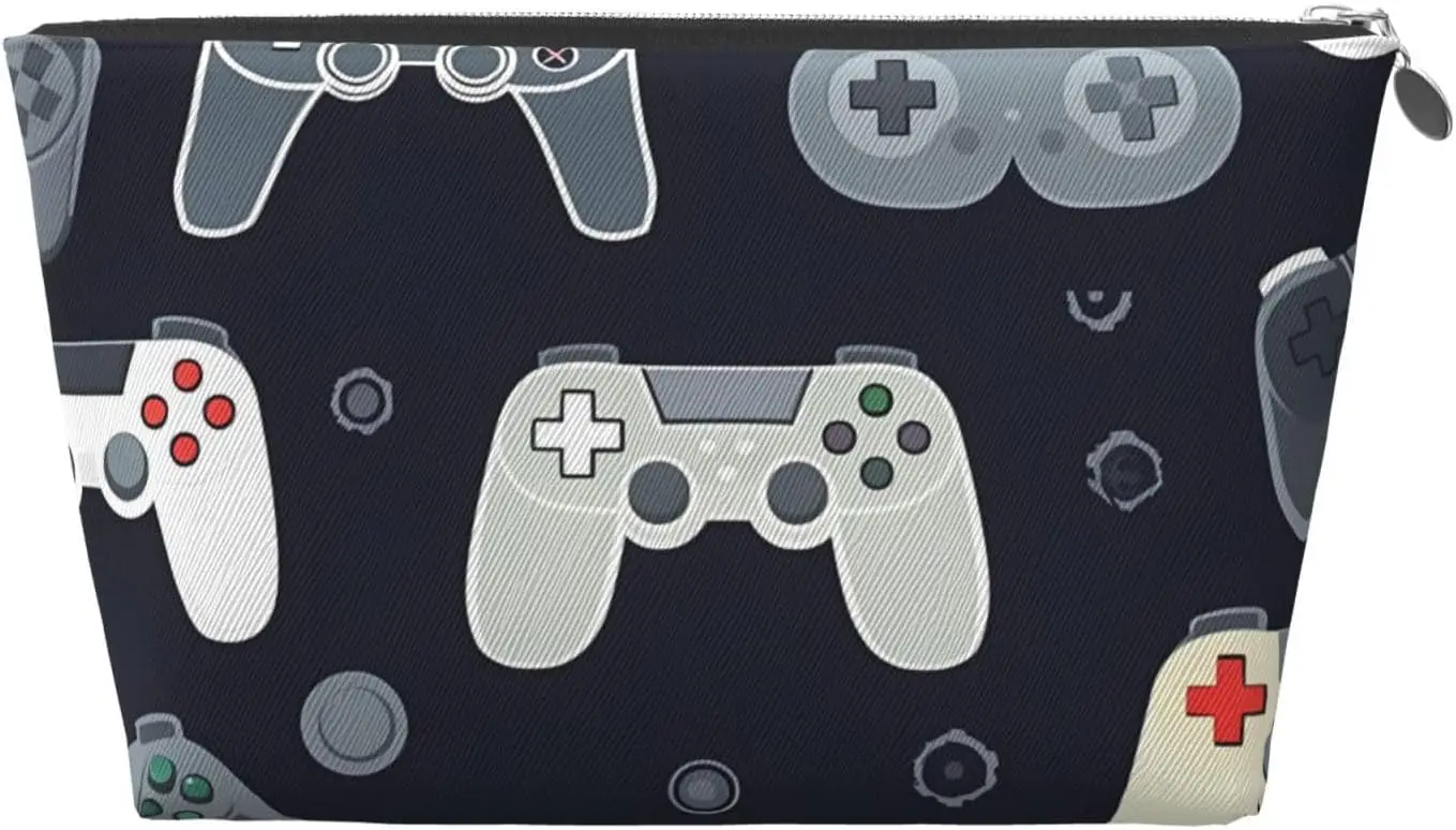 Game Controller printed Leather Travel Toiletry Bag