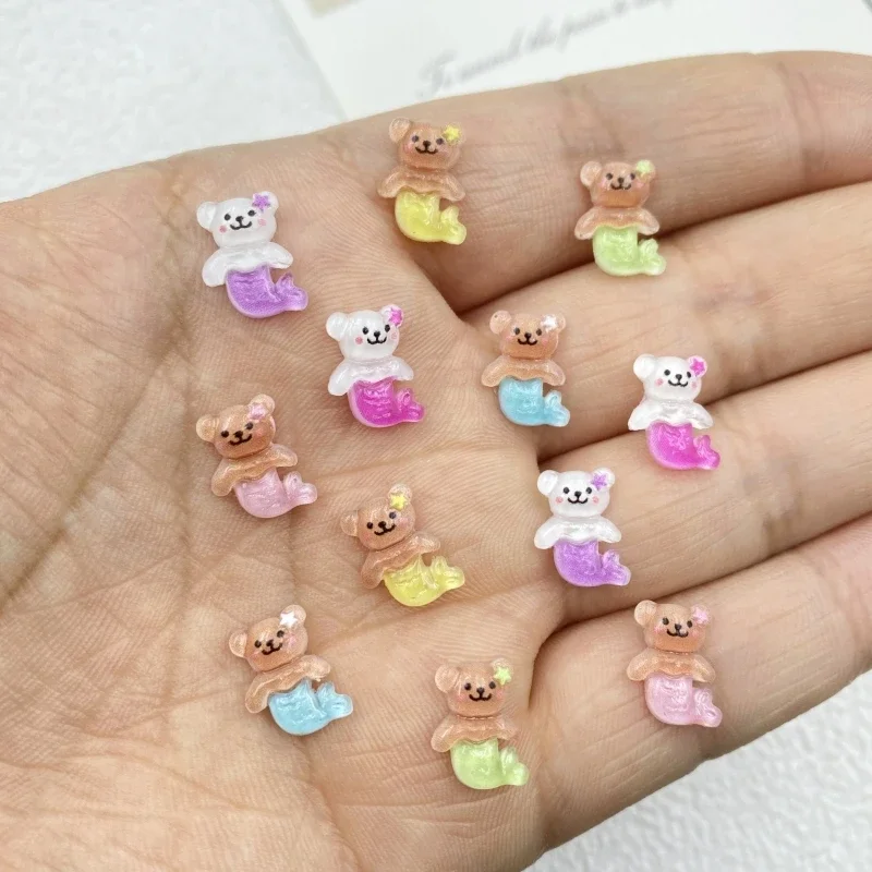 50PCS cute mini bear head mermaid nail art gemstone flat back rhinestone figurine appliqué DIY scrapbook accessories decoration