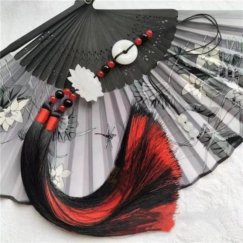 Chinese Style Peace Buckle Lotus Double Color Tassel Fringe Trim Beaded Sewing Accessories For Hanfu Waist Pendant