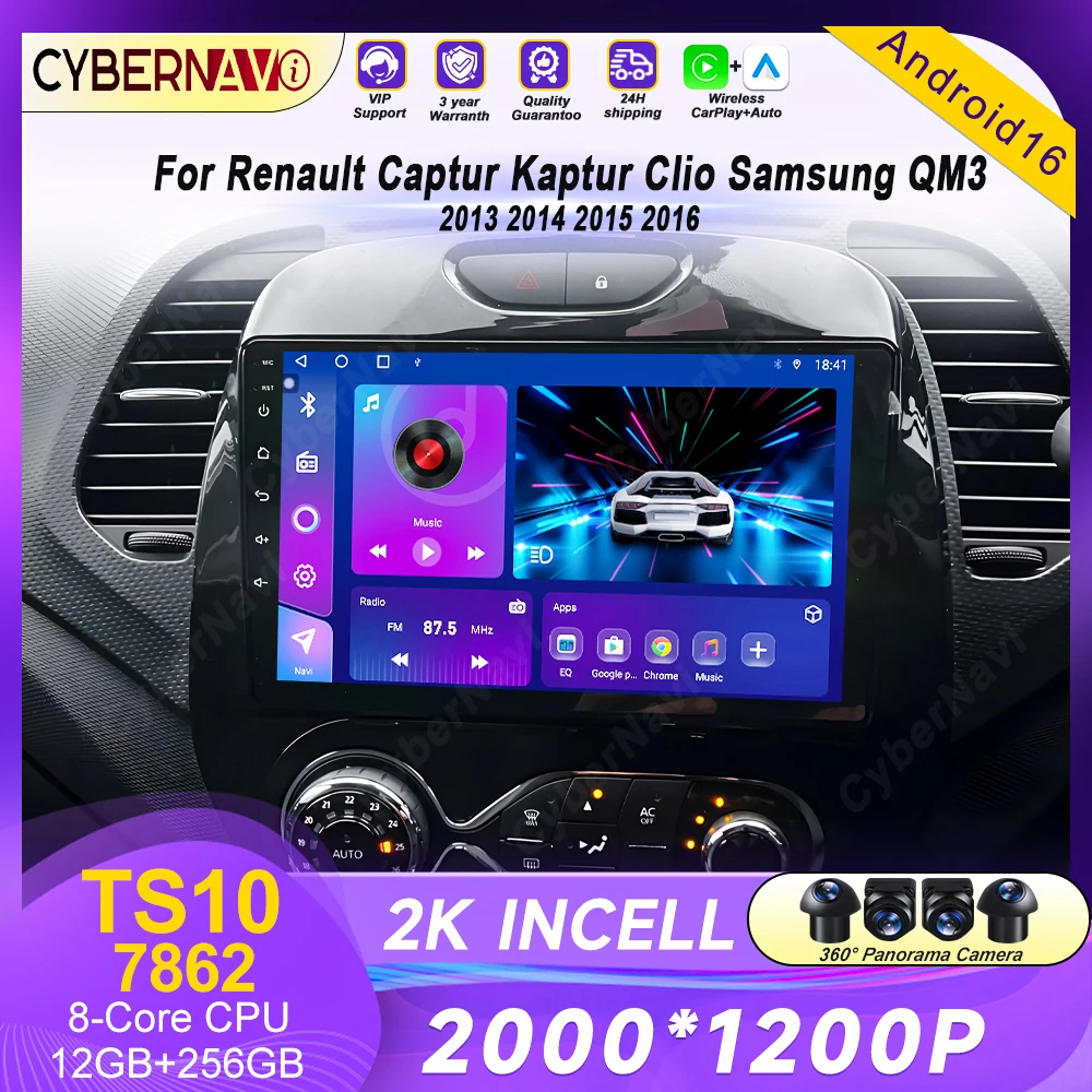 Autoradio pour Renault Kaptur Captur Clio Samsung QM3 2013 2014 2015 2016, Carplay sans fil, BT, multimédia, Android Auto, 4G, WIFI, BT