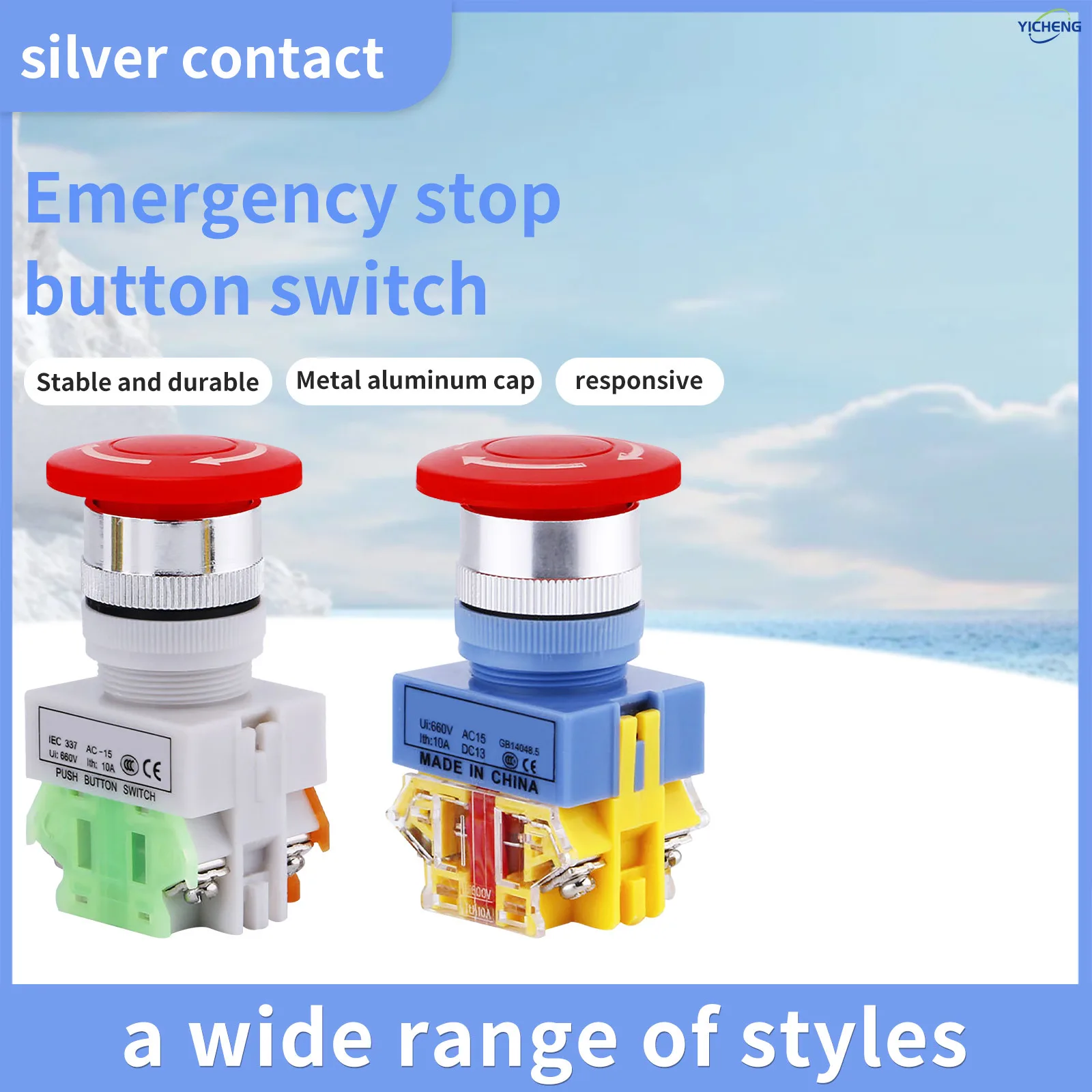 10Pcs 22mm Mushroom Emergency Stop Push Button Switch AC 660V 10A emergency stop button self-locking/Momentary 1NO1NC