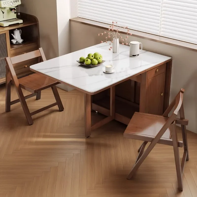 Solid wood rock slab dining table and chairs 2025 new removable rectangular dining table household small apartment folding