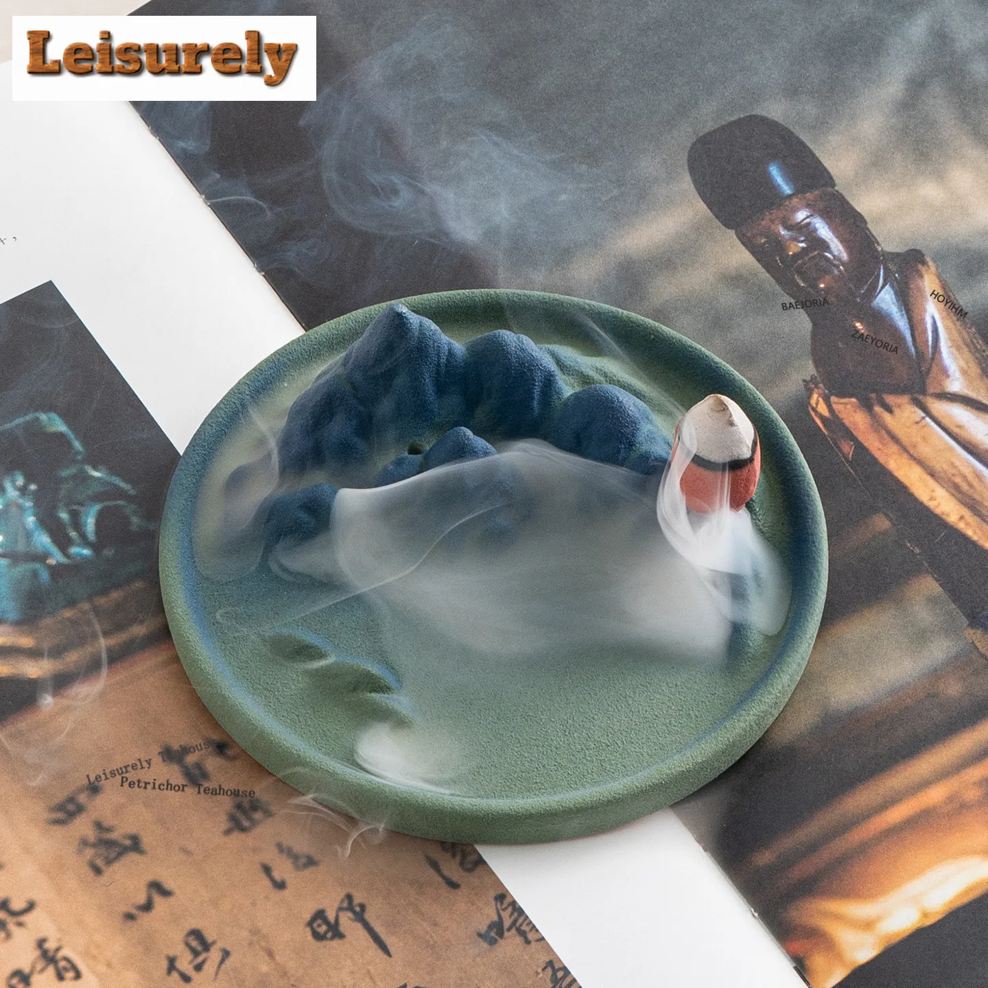 HOYIHM Dark Green Mountain Incense Holder Zen Garden Incense Burners Consecrate Smell Distributor Censer Tableware Decoration
