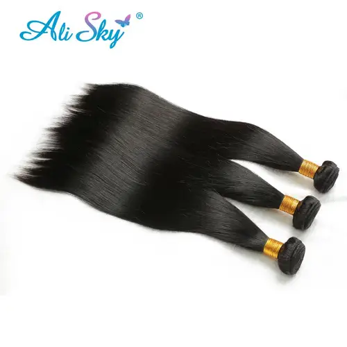 Imagen 2 del producto Extensiones de cabello humano Remy, mechones de pelo liso peruano, tejido suave, longitud real, 1/3/4 piezas, 3 uds.