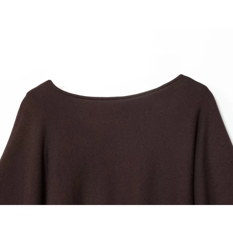 レディースニットケープトップ、秋用ルーズボートネック無地ニットセーター、ロングケープスリーブプルオーバー、女性用Y2Kオーバーサイズクロップトップ