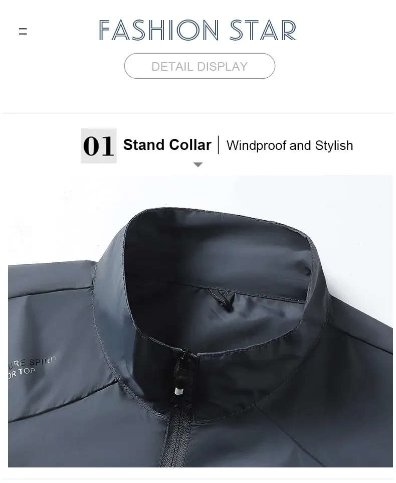 Sommer Neue männer Sonnenschutz Haut Mantel Leichte Atmungsaktive Eis Seide Stehkragen Sonnencreme Jacke Outdoor Camping Jakcet – Detail 10