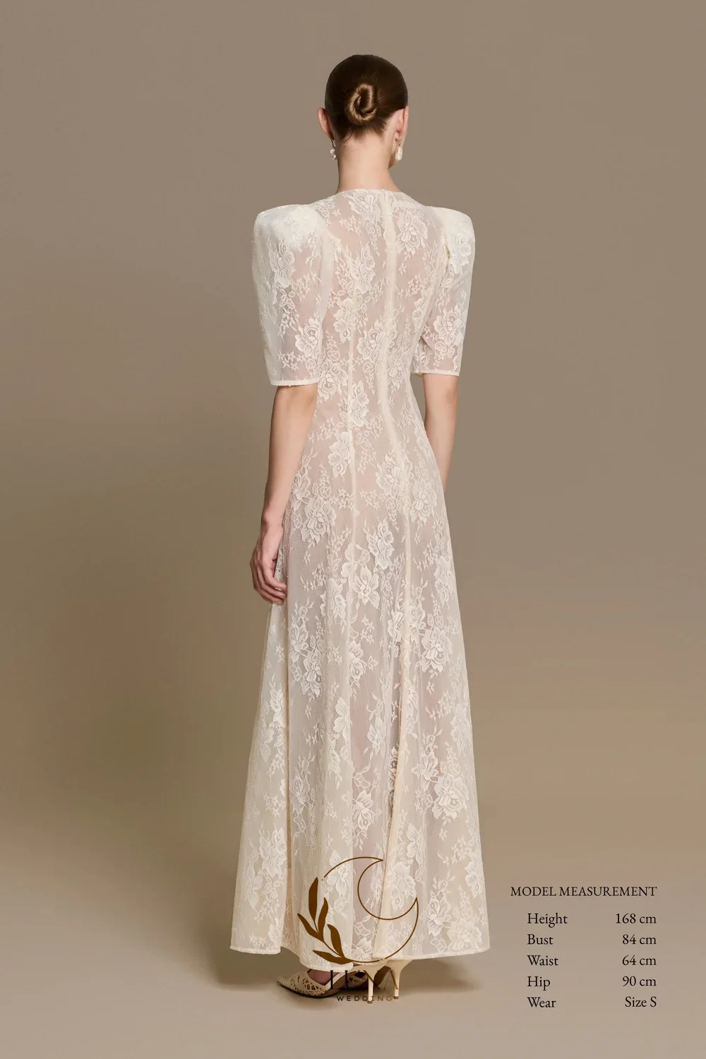 Luna Romantic V Neck A Line Floral Lace Wedding Dress With Puff Short Sleeves Sheer Ankle Length Vestidos De Novia Customiz