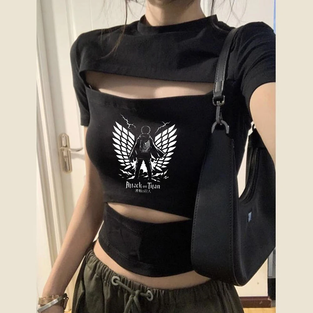 Attack on Titan cropped top girl 2000s gyaru dollette scene  t-shirt emo 2000s meme korean fashion manga