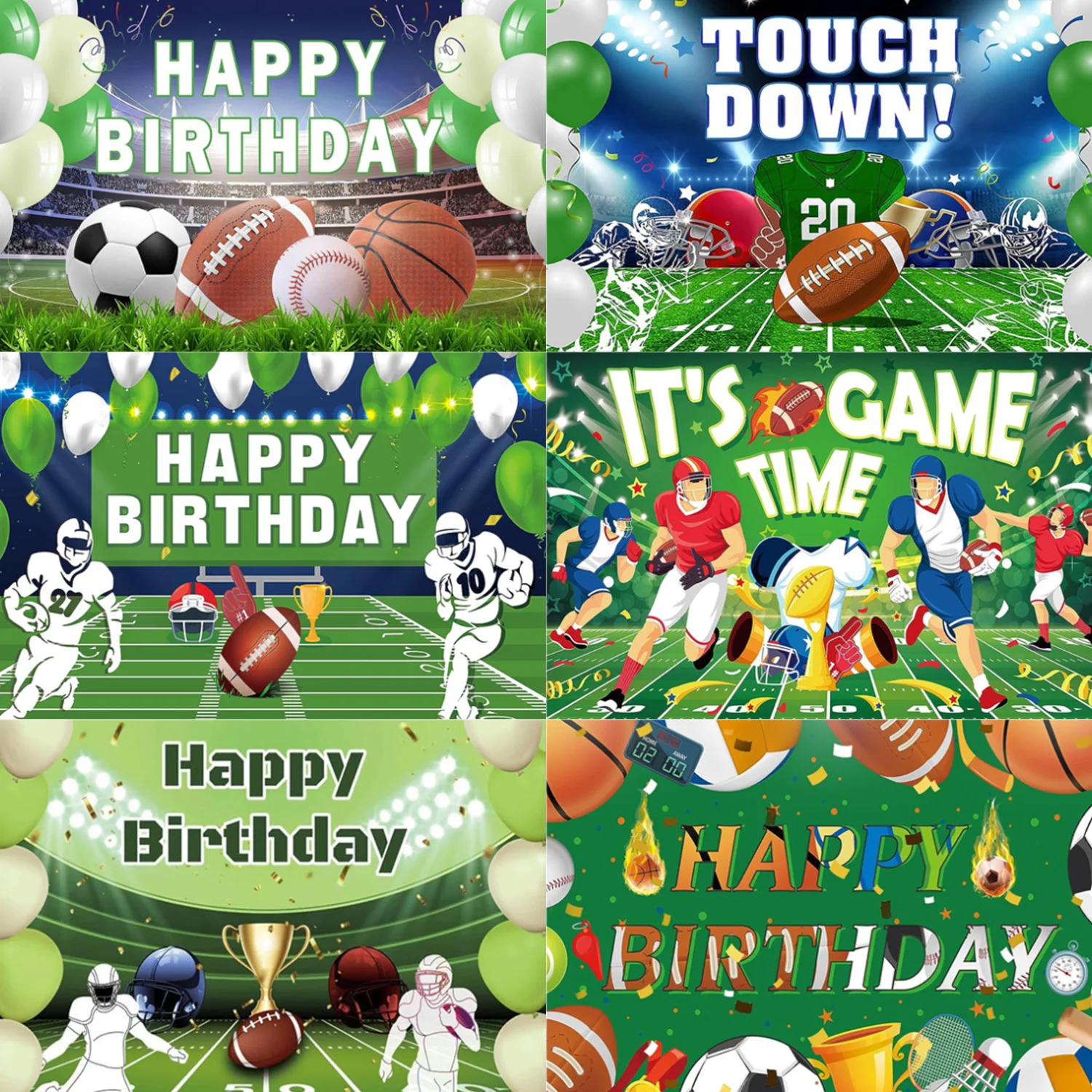 

Rugby Football Basketball Backdrop Young Child Boy Birthday Party Decoration Competition Vinyl Photography Banner Gift Props