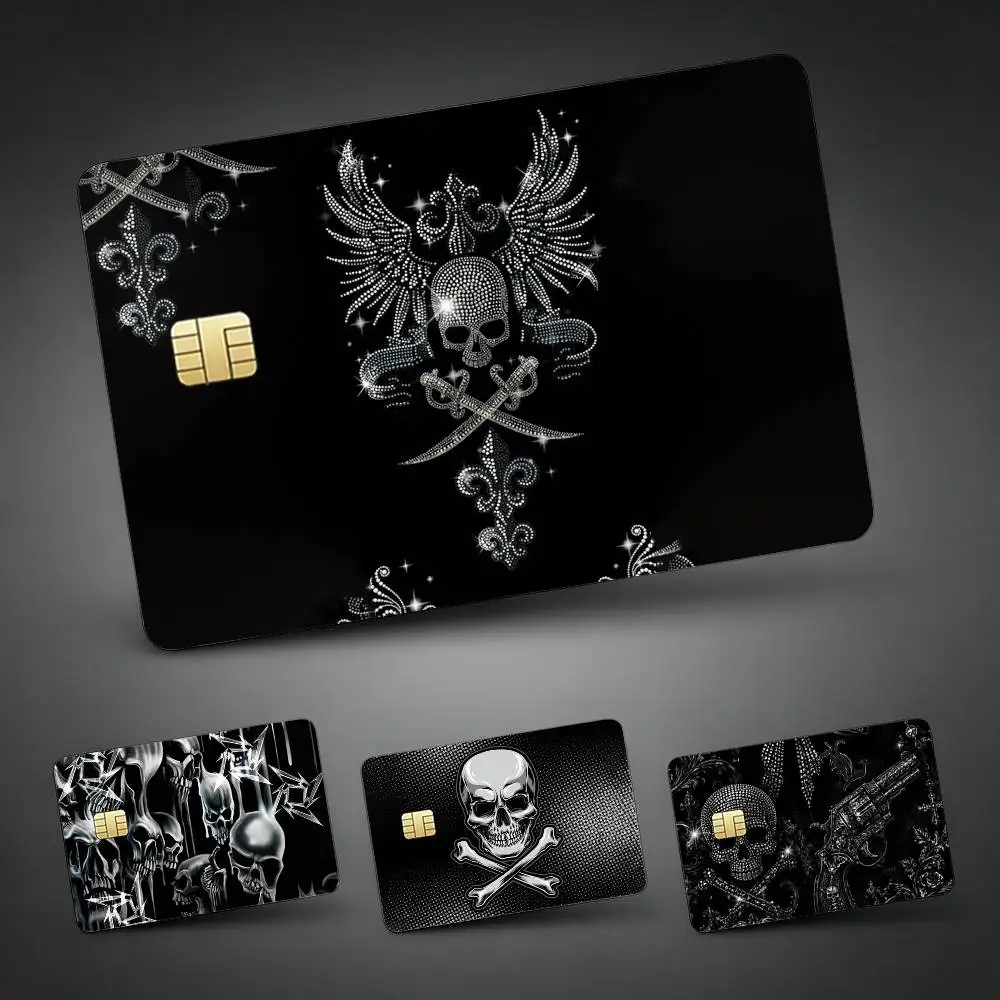 Shiny Silver Skull P-Pattern Credit Card Skin Stickers For VISA Bank Bus Metro Access Card Protective Film Cover Sticker