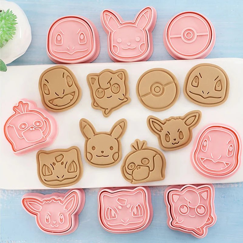 8PCS Set Japan Cartoon Pokemon Figure Anime Cookie Mould Pikachu Psyduck Squirtle Pokeball Kawaii Pattern Mold Biscuit