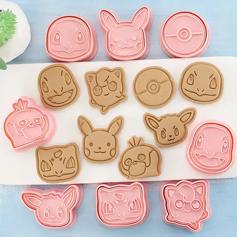 8PCS ชุดการ์ตูนญี่ปุ่น Pokemon รูปอะนิเมะคุกกี้แม่พิมพ์ Pikachu Psyduck Squirtle Pokeball Kawaii รูปแบบแม่พิมพ์บิสกิต