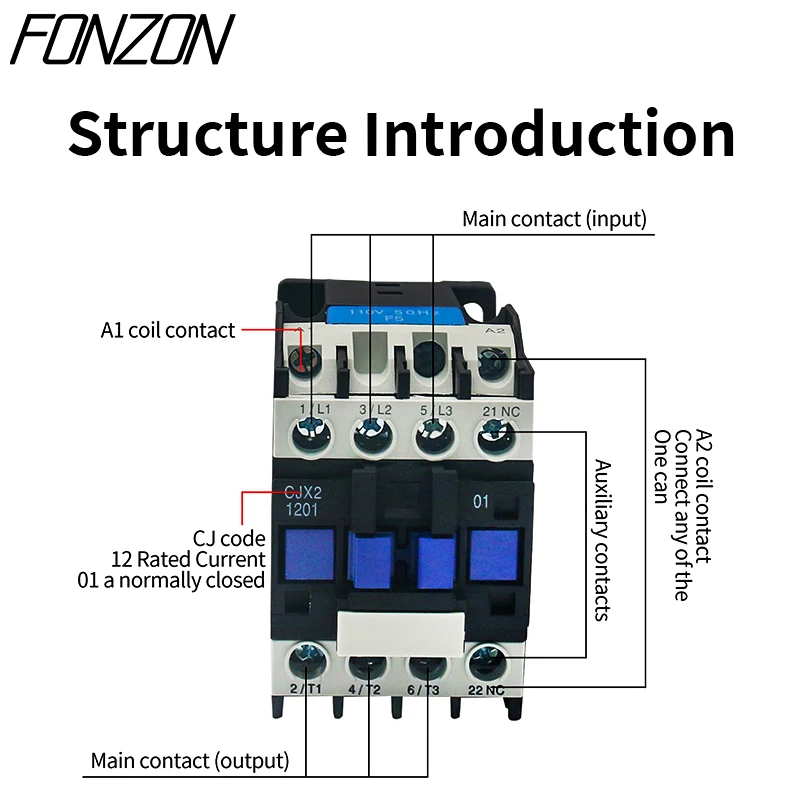 CJX2 Electromagnetic AC contactor 3Phase rail-mounted motor controller contactor NC or NO24V/36V/110V/220V/380V 9A-32A
