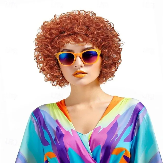 Mrs. Roper wig, African small roll curly explosive head, ladies' wig, small roll fluffy headband-Synthetic fiber wig
