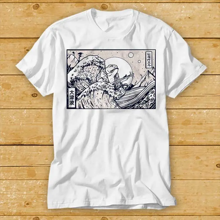 The Great Wave Off Kanagawa Playing Guitar Frog Star Moon Art T Shirt Music Funny Movie Cool Meme Top 2344