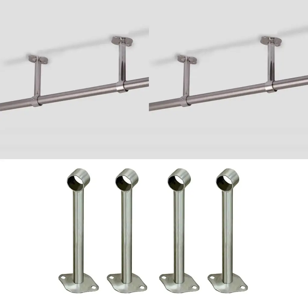 4pcs Stainless Steel Wardrobe Pipe Lever Rod Holder Socket Closet Lever Support image 2