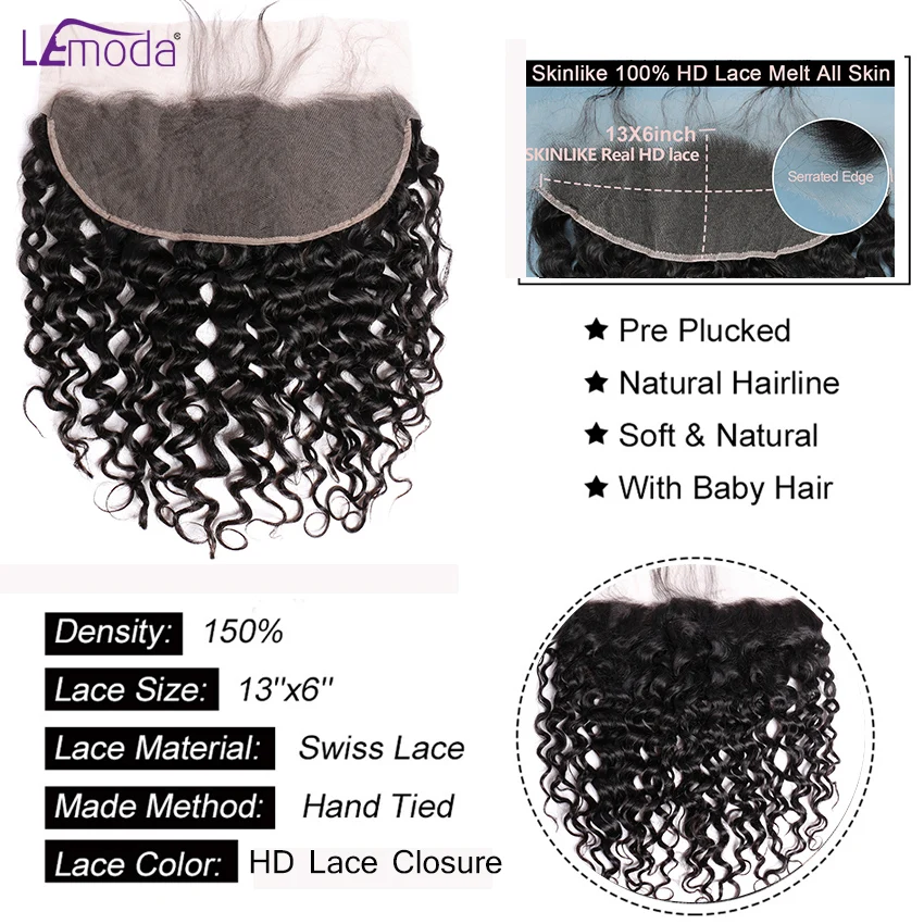 Water Wave 13x6 Real HD Lace Frontal Only 4x4 5x5 HD Closure Only HD Transparent Lace Frontal 100% Human Hair Remy Pre Plucked