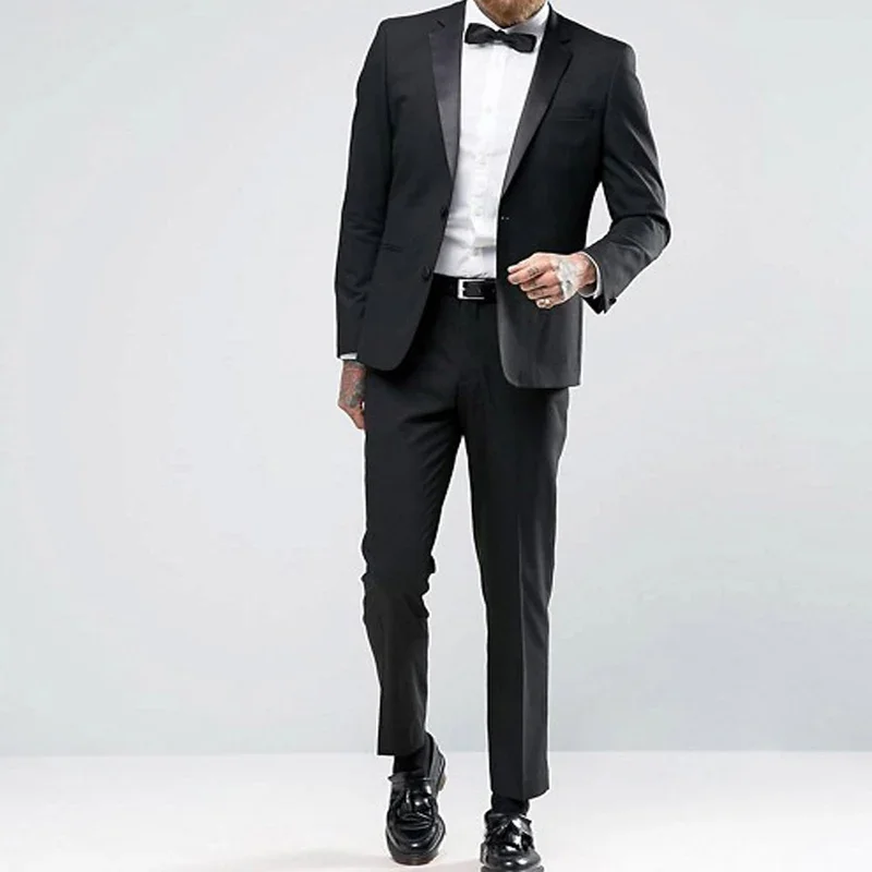 2 Piece Black Formal Wedding Tuxedo for Groom Slim Fit Men Suits with Notched Lapel Male Fashion Jacket Pants Custom Costume