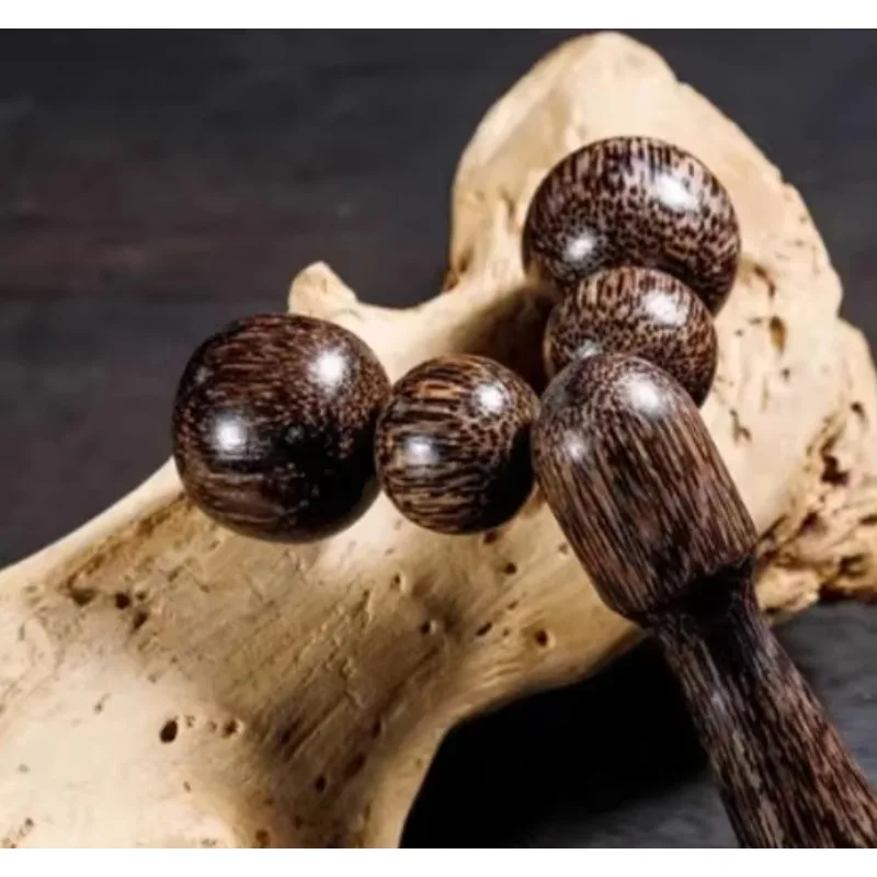 Handheld Wooden Massage Hammer - with Rolling Balls for Acupressure & Tapping, Natural Thai Teak Design