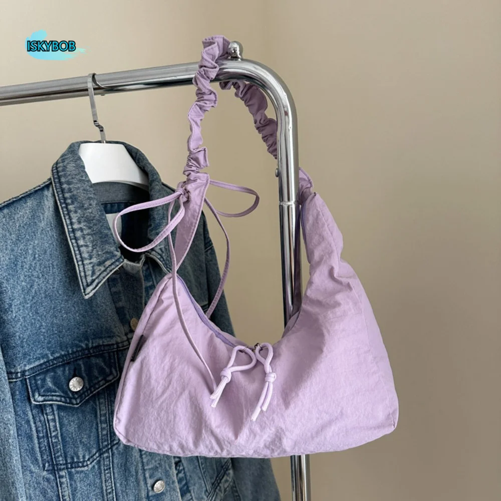 

Fashion Lightweight Pleated Dumpling Bag Versatile Large Capacity Drawstring Bag Nylon Solid Color Women's Shoulder Bag Ladies