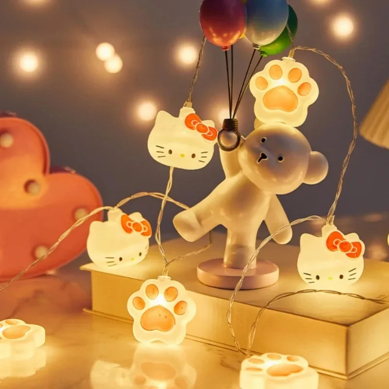 Kawaii Sanrio Hello Kitty Lights String Bedroom Battery Atmosphere Lighting Home Decoration Anime Figures Luminous Model Toys