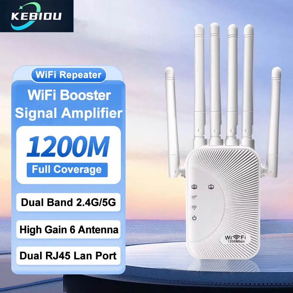 1200Mbps WiFi Repeater Dual Band 2.4G 5G Amplifier Home Office Network Range Extender WiFi Signal Booster Wireless Wi-Fi Router