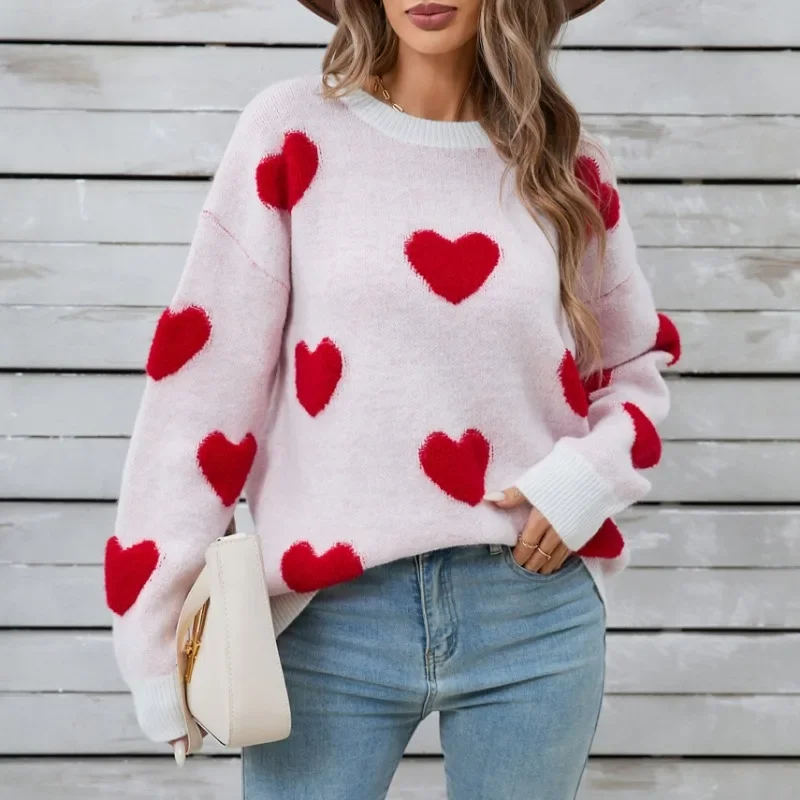 Casual Loose Love Knitting Sweaters Pullovers for Winter Women\'s Tops New Lover\'s Warm Thick Full Sleeve Sweater for Woman