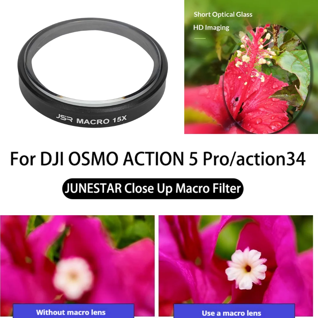 

JUNESTAR Close Up Macro Filter 15X Magnification HD Coating Optical Lens Filter Fit for DJI OSMO ACTION 5 Pro/action 3 4