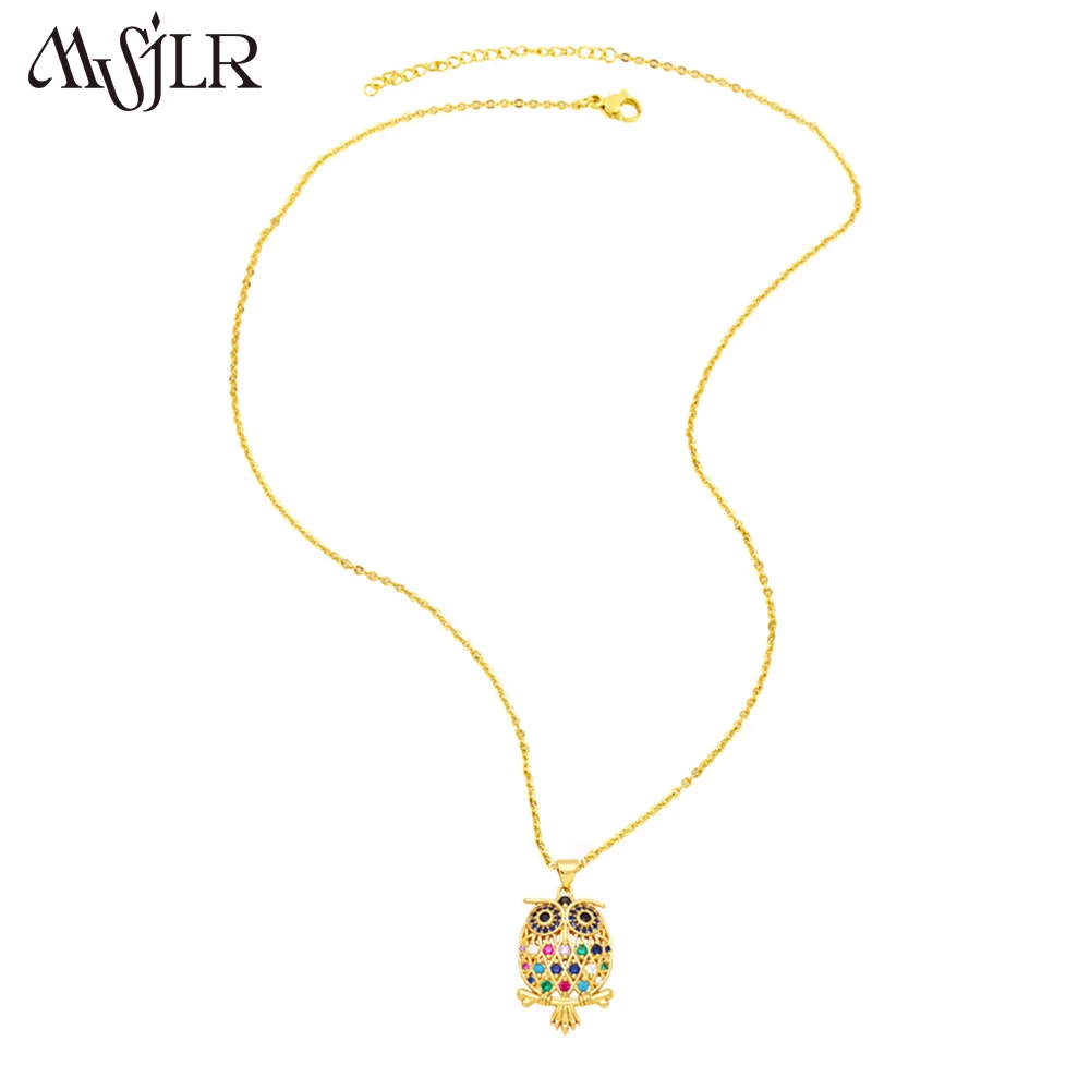 MVN-020   2023 Simple and Lovely Colored Diamond Owl Dragonfly Pendant Necklace Wedding Party Accessories Gift  New Necklace