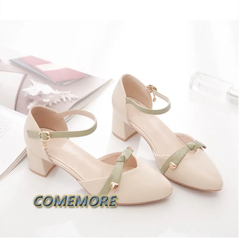 2023 New Fashion Ladies Leather Pu Sandals Soft High Quality Elegant Middle Heel Casual Luxury Designer Shoes Buckle Strap Lady