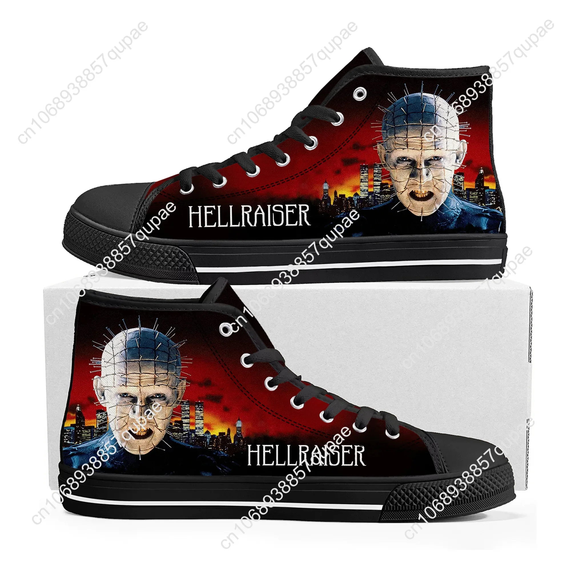 Hellraiser Filme Pinhead Horror Halloween High Top Sneakers, homens e mulheres, tênis de lona adolescente, sapatos casuais, sapato personalizado