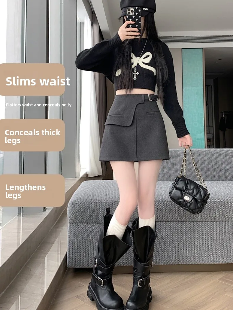 ハイウエスト A ライン スカート レディース ウール デザイン センセーション 秋冬 プラスサイズ 着痩せスカート ファイオン 通勤