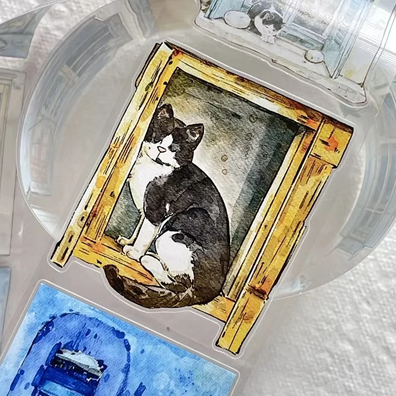 내부 고양이 와시 pet 테이프, 빈티지 사랑스러운 창, 카드 제작 플래너, DIY 스크랩북 플랜, 장식 스티커