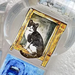 Vintage Lovely Window Outside Inside Cat Washi PET Tape for Card Making Planner DIY Scrapbooking Plan Decorative Sticker