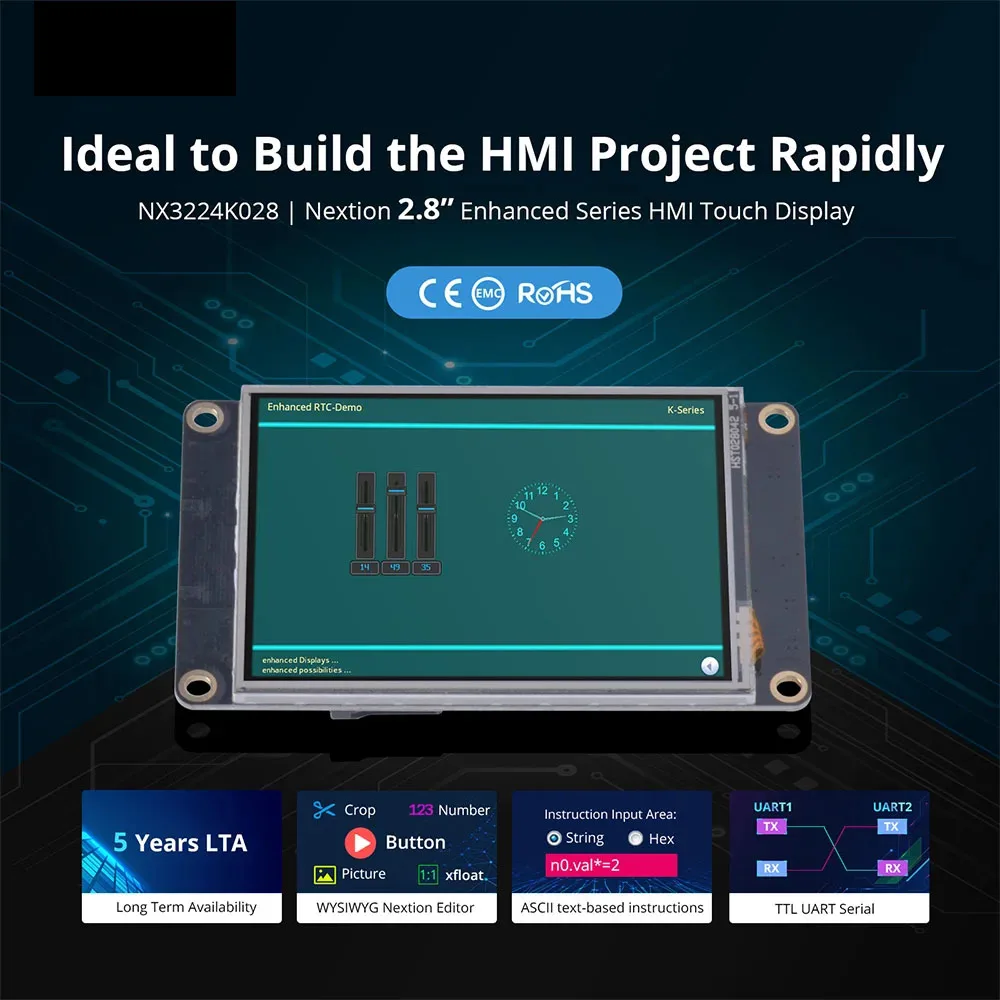 NEXTION NX3224K028 2,8-дюймовый резистивный сенсорный экран HMI, расширенная серия UASRT TFT ЖК-модуль, совместимый с Arduin