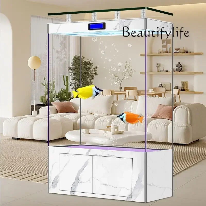 New vertical fish tank floor-to-ceiling integrated bottom filter fish tank thickened glass fish tank