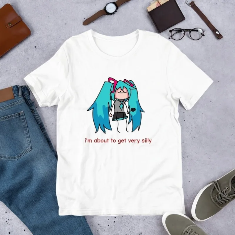 2026 Cute Cartoon Hatsune miku T-Shirt I'm Very Silly Graphic Print Tee Summer Casual Streetwear for Men's Shirts Woman t-shirts