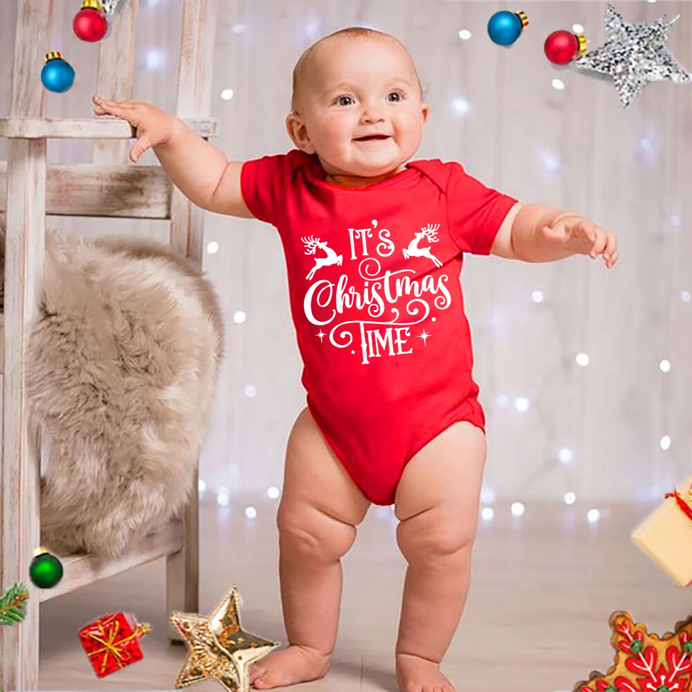 Merry Christmas Baby Bodysuits Red Cotton Romper Toddler Xmas Best Gifts Infant Boys Girls Unisex Short Sleeve Jumpsuit Clothes