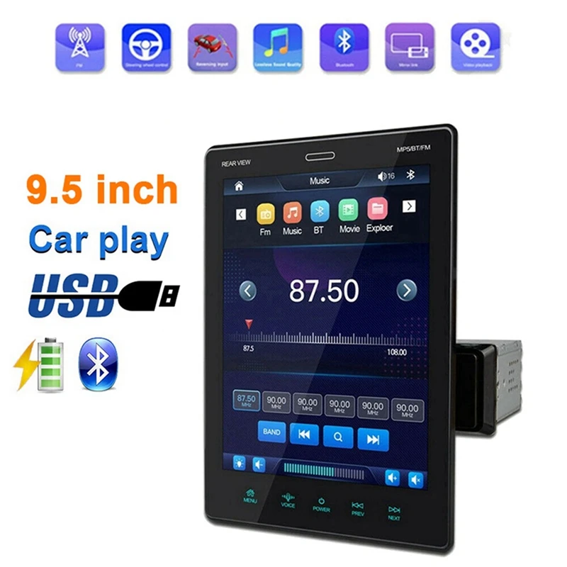 

9.5Inch HD BT MP5 Player Car Bluetooth Stereo Touchscreen Navigation GPS Navi Carplay Mirror Link Screen
