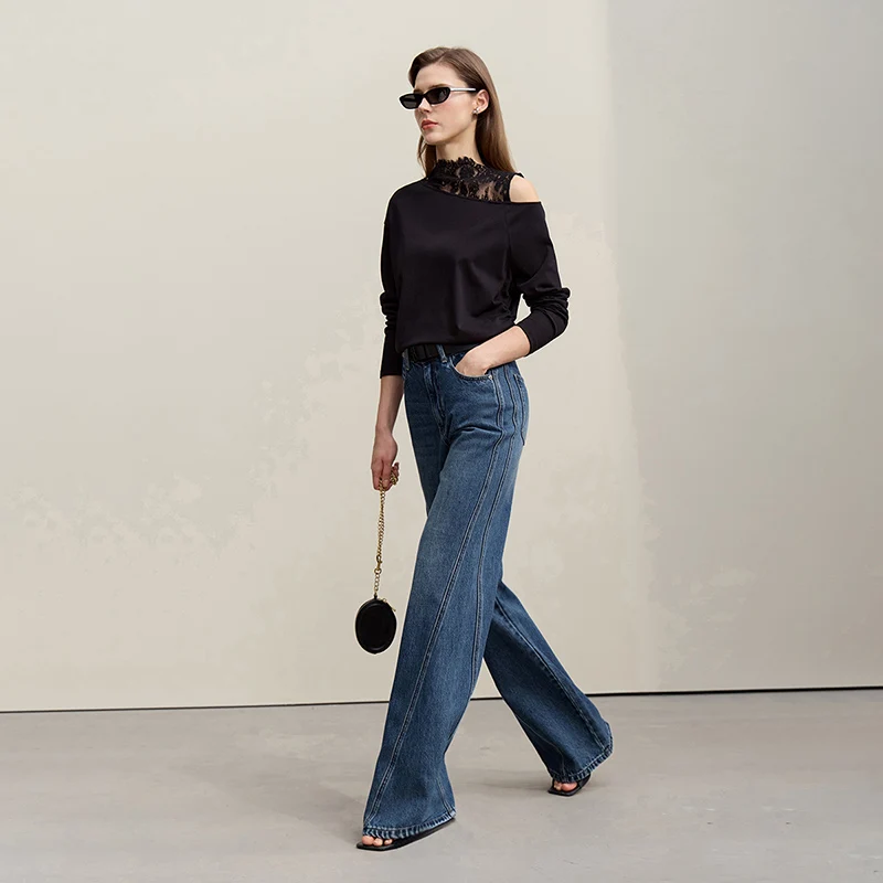 Amii Women's Jeans 2026 Autumn New Casual Cotton Denim Flared Long Pants Retro Loose Commuter Versatile Woman Trousers 12651025