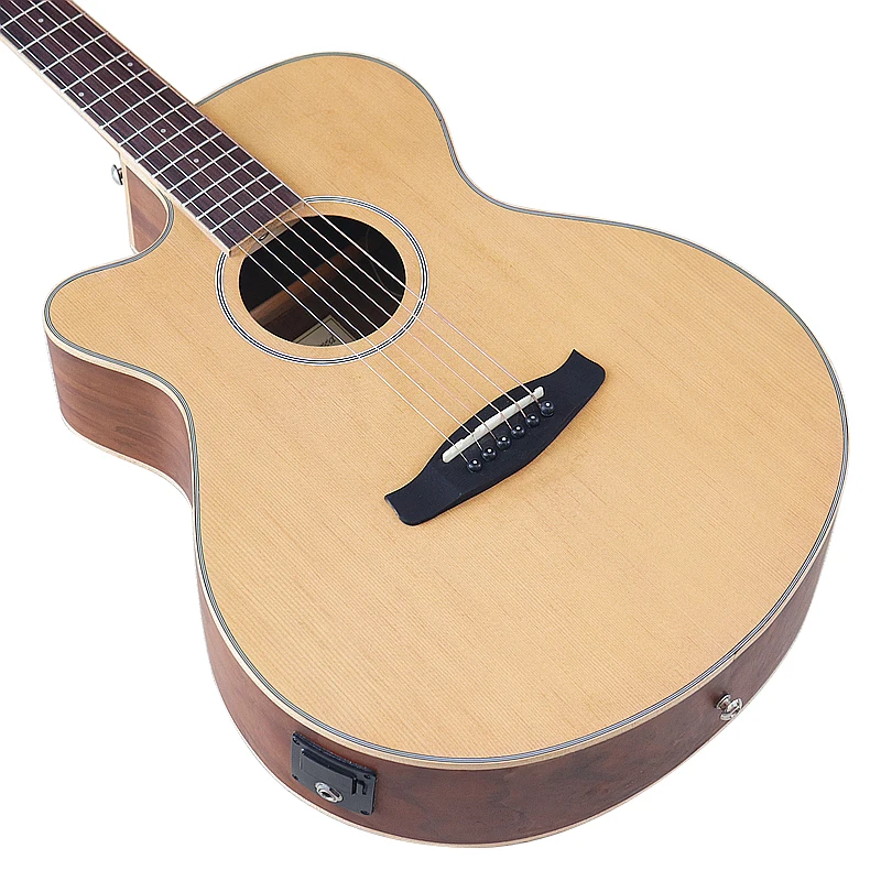 Left Hand 6 String Electric Acoustic Guitar 40 Inch Folk Guitar Spruce Wood Natural Good Handicraft With EQ