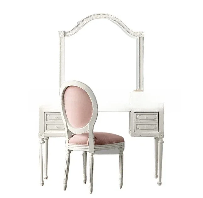 

Solid wood dresser, retro and old American carved dressing table, makeup table and chair combination