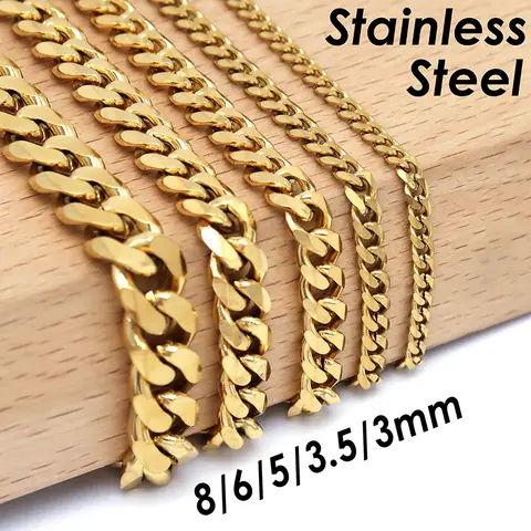 10 Pieces Stainless Steel Cuban Link Necklace for Men or Women Tarnish Free Gold Color Curb Necklace Choker Jewelry Gift