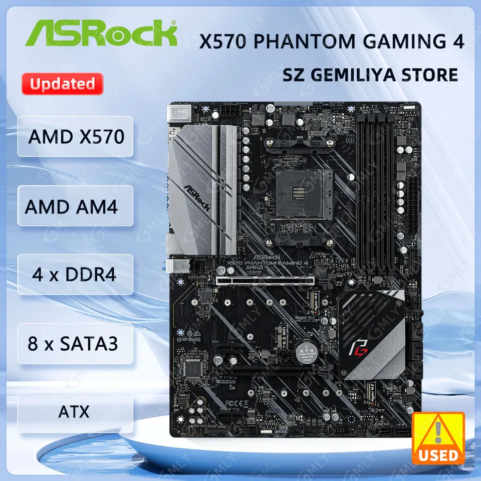 X570 Motherboard ASROCK X570 PHANTOM GAMING 4 AM4 4×DDR4 128GB PCI