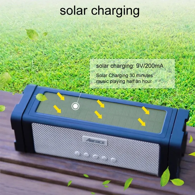 T68 Solar Powered Speaker Outdoor Portable IPX7 Waterproof Audio with LED Light Dual Horns Wireless HIFI Bluetooth Caixa De Som