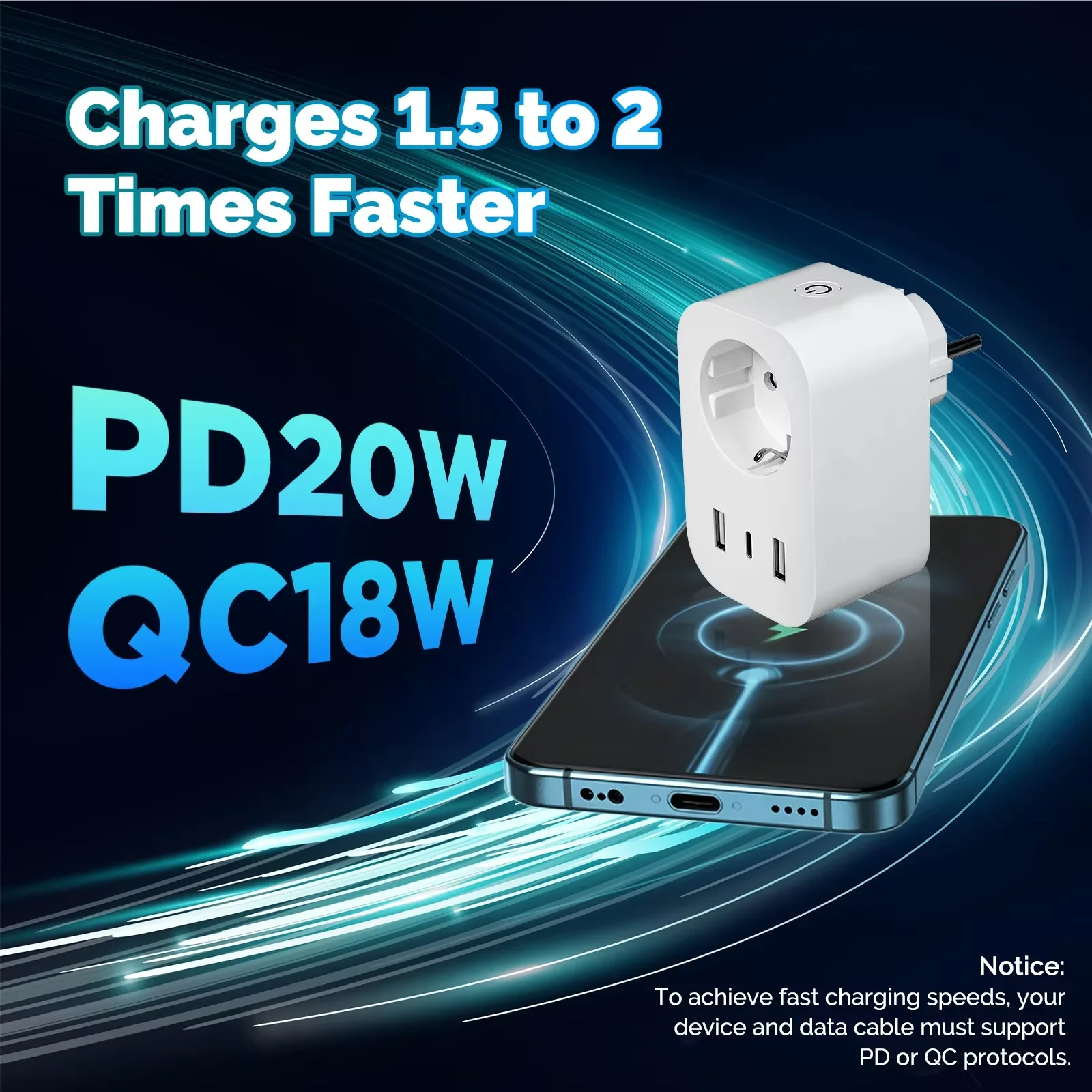 Moes Tuya WiFi Smart EU Plug Socket 2USB 1Type C Fast Charge Electric Monitor Timing Function Voice Control by Alexa Google Home