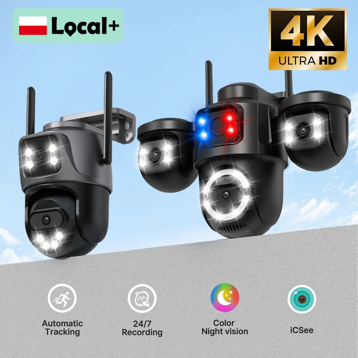 Telecamera WiFi WONSDAR a Tre Lenti o Doppia Lente, Telecamera IP per Esterni con Visione Notturna Intelligente, Tracciamento Automatico, Videosorvegl